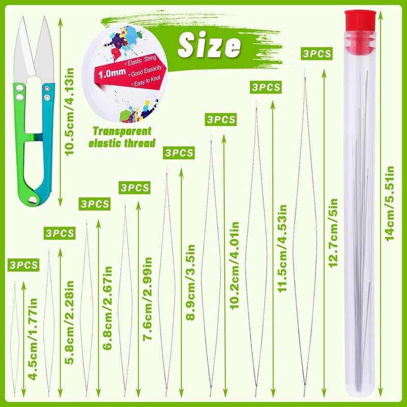 UOOU Beading Needles Set,Seed Beads Needles,24 Pcs Big Eye Beading Needles,1mm/Roll Elastic String for Bracelets Transparent 27 Pcs Beading String for Jewelry Making - Image 5